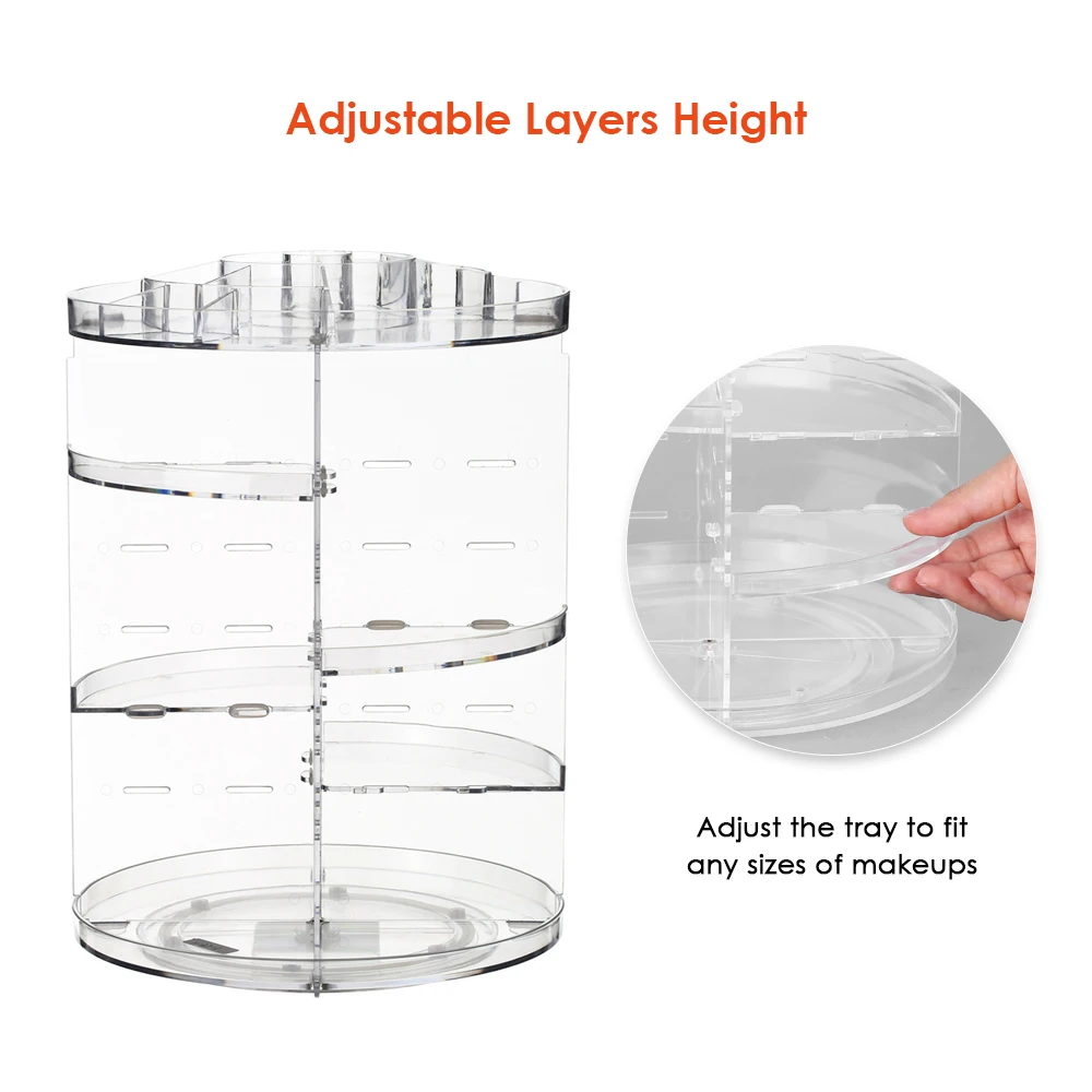

New Transparent Makeup Organizer 360 Degree Rotation Multi-Functional Cosmetics Storage Box DIY Adjustable Height Cosmetics Rack