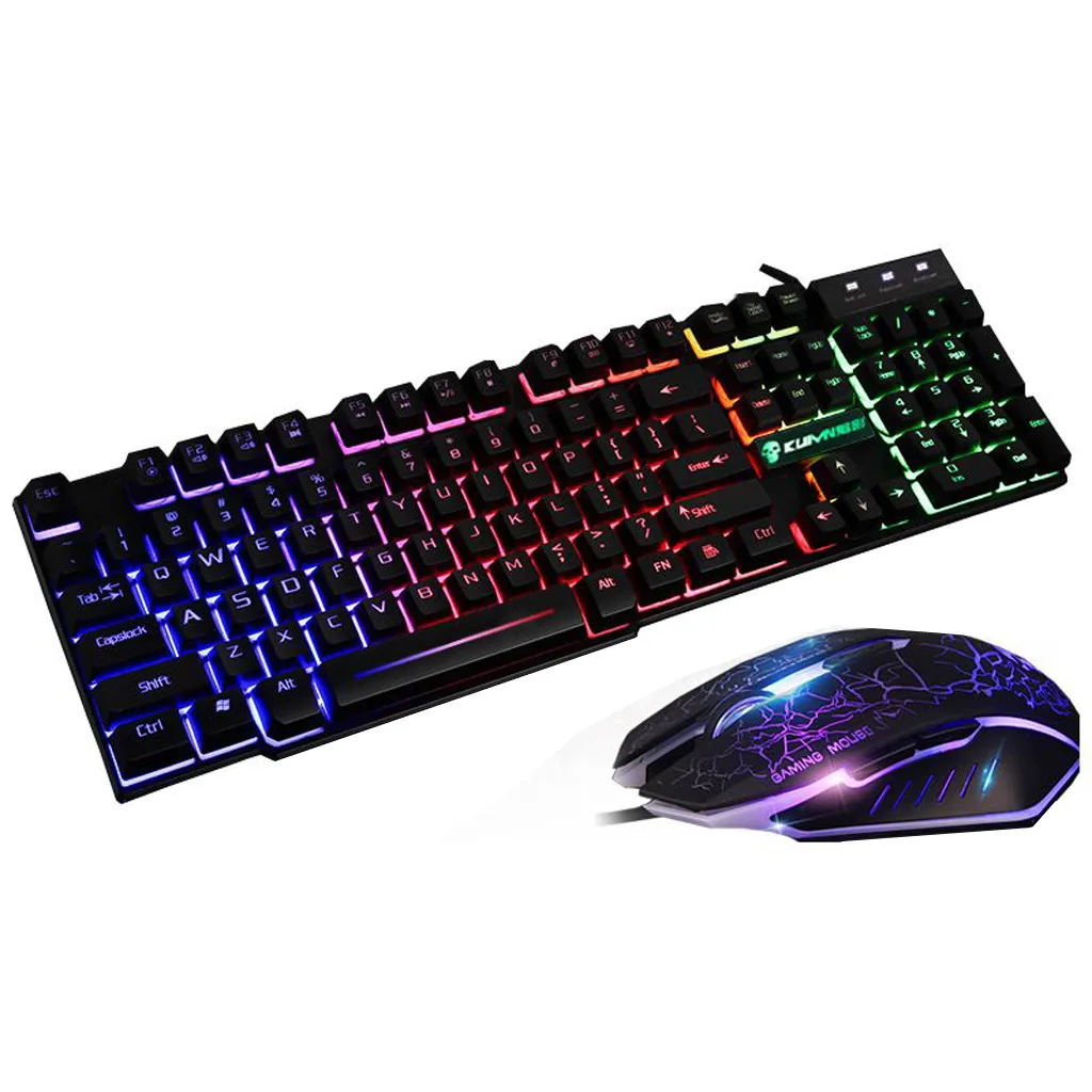 Teclado Gamer Набор клавиатуры и мыши T6 Радужная Подсветка Usb Эргономичный для ПК ноутбук клавишный геймер клавиатура и мышь комплект накладки