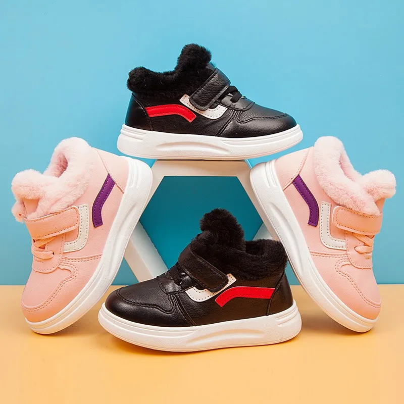 

Kids Shoes 2019 Winter Baby Girls Boys Sneakers Children Shoes Toddler Sneakers Litter Big Kids Wide Leather Plush Girl Boy Shoe