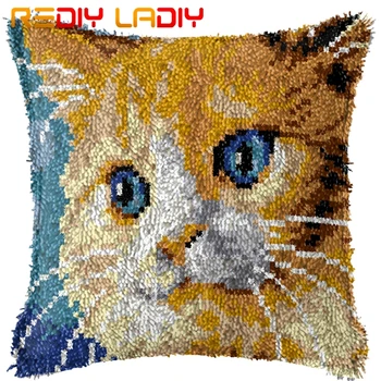 

Latch Hook Kits Make Your Own Cushion Blue Eye Kitten Printed Canvas Crochet Pillow Case Latch Hook Cushion Cover Hobby & Crafts