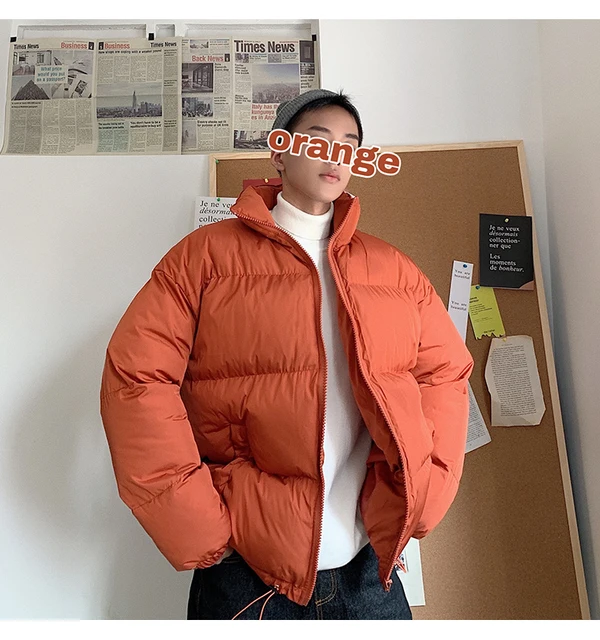 LAPPSTER Men Harajuku Colorful Bubble Coat Winter Jacket 2021 Mens Streetwear Hip Hop Parka Korean Black Clothes Puffer Jackets Orange