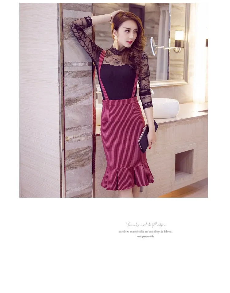 High Quality High Waist Striped Ruffles Lap Mermaid Skirt Women Casual Suspender Skirt Ladies Slim Pencil Skirt Free Shipping