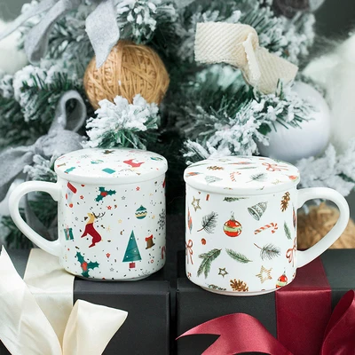 

Ceramic Christmas Mug With Lid Christmas Snowman Small Capacity Breakfast Milk Mug Children Water Cup Creative Drinkware