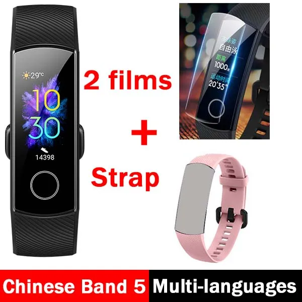 Умный Браслет huawei Honor Band 5, трекер, умный OLED, для плавания, водонепроницаемый, Bluetooth, фитнес-трекер, сенсорный экран - Цвет: CN bk N 2F N PINK S