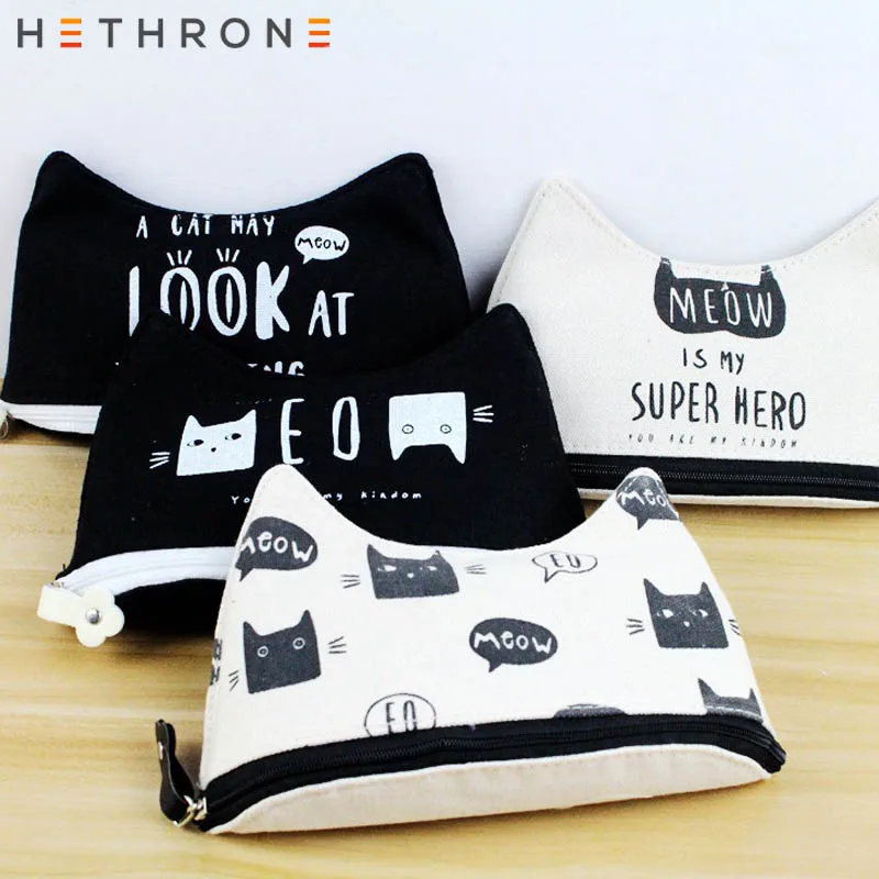 Hethrone, ручная работа, сумка-карандаш в форме кошачьих секретных ушей для школы, сумка для канцелярских принадлежностей, гелевая ручка с принтом, футляр для карандашей, принадлежности