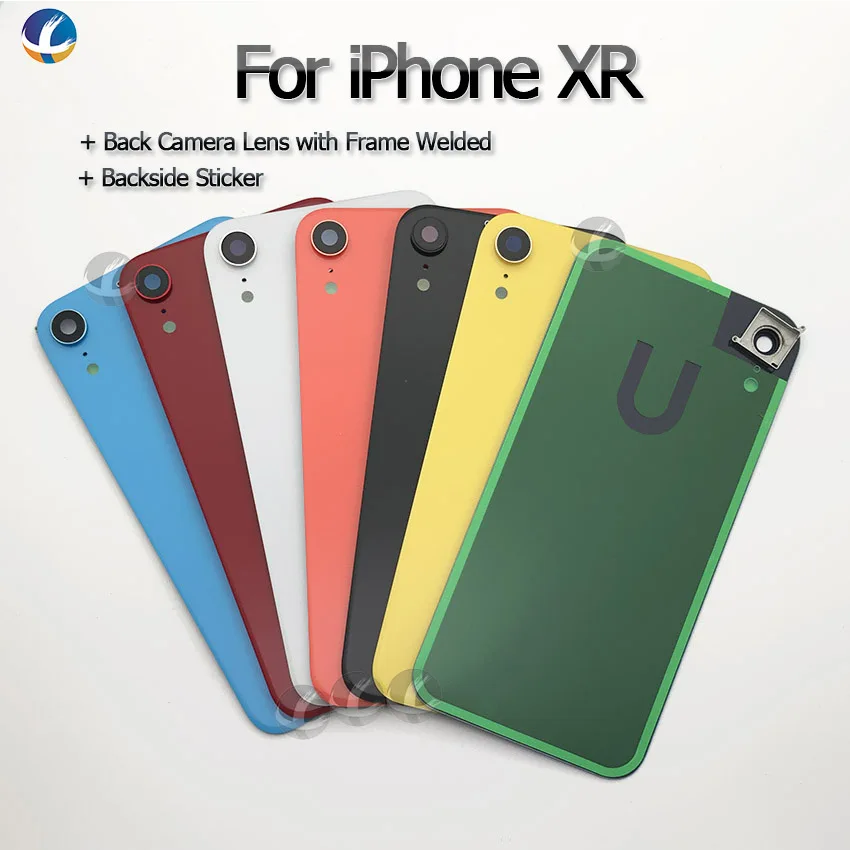 Задний стеклянный корпус+ рамка объектива камеры для iPhone XR задняя кристальная панель Крышка батарейного отсека в сборе EU Ver+ задняя наклейка