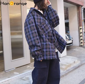 

Winter Female Street Retro Plaid Lapel Cotton Padded Jacket Casual Loose Thick Parkas Women
