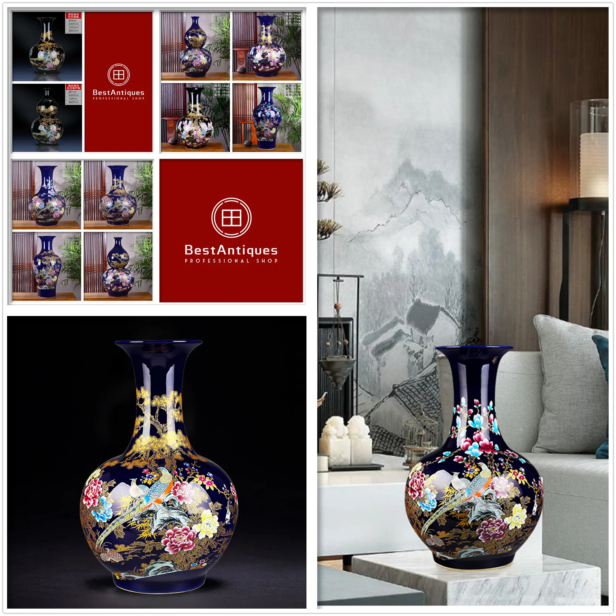 

Jingdezhen Ceramics Porcelain Bottle Royal Blue Vase Decoration Chinese Style Best Antique Home Decorations Traditional Craft 10