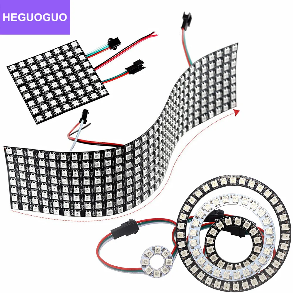 WS2812B RGB светодиодный светильник для Пиксельной панели 8x8 16x16 8x32 кольцевой 8/16/24/35/45