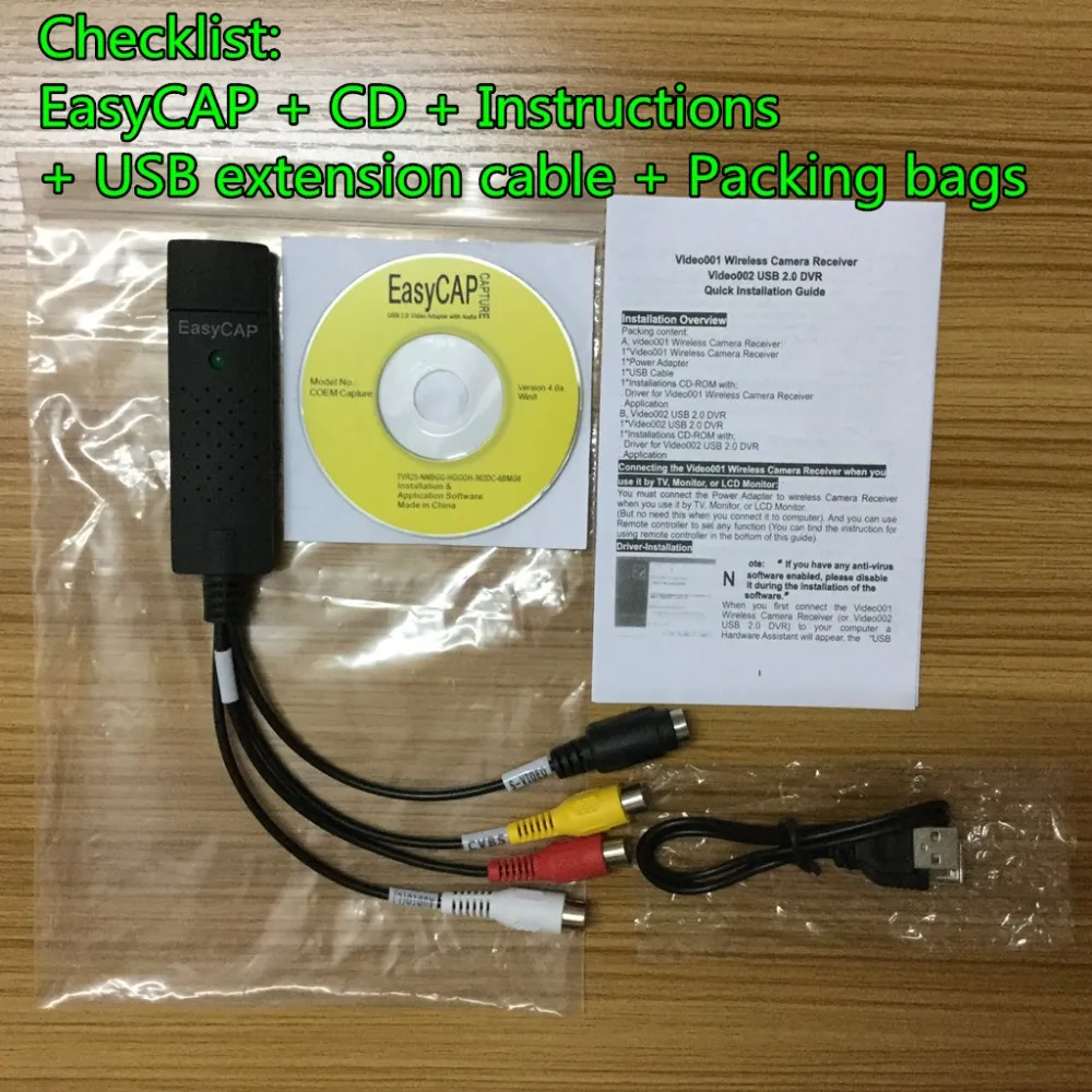 EasyCAP USB адаптер для видеосъемки ТВ DVD VHS Captura de v deo карта Аудио AV для компьютера/CC ТВ камера USB 2,0 EasyCAP DC60