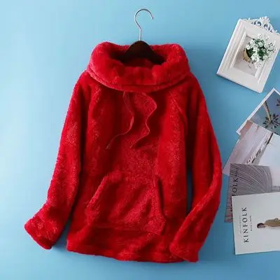 Red Зимние женские модные свободные черепахи шеи Мягкие флисовые повседневные ночные рубашки женские трендовые цветные термо lounge верхняя одежда для сна Топ - Цвет: Red