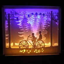 Креативный 3D ночной бумажный светильник с рисунком, Светодиодный настольный теневой ящик, рамка, Рождественские огни, вечерние украшения для дома