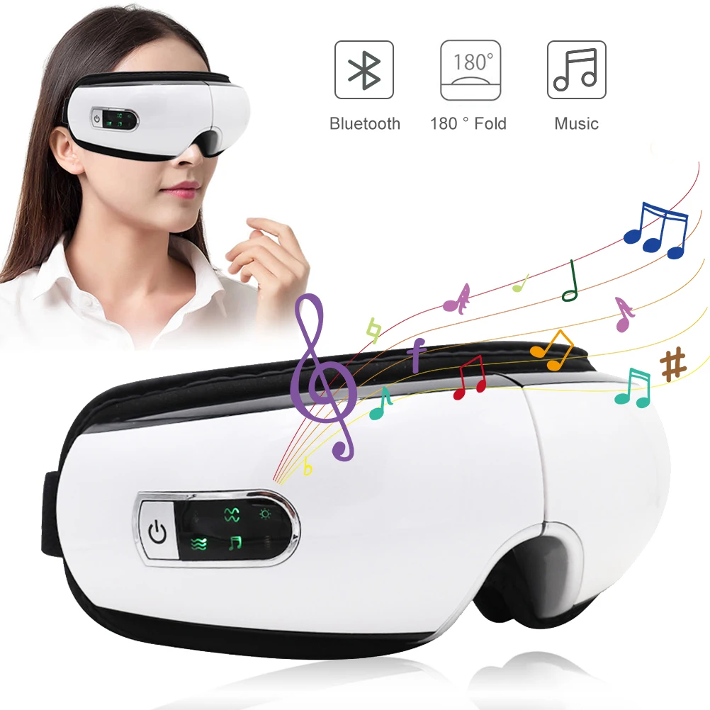 Bluetooth массажер для глаз, маска для ухода за глазами с тепловым складным музыкальным вибрационным воздушным давлением, электрический портативный массажер для глаз, инструменты для красоты