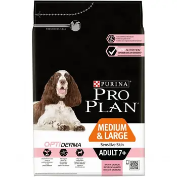

Сухой корм Purina Pro Plan для взрослых собак старше 7 лет средних и крупных пород с чувствительной кожей с лососем, 3 кг