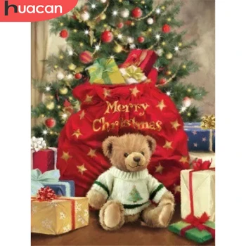 

HUACAN 5D DIY Diamond Painting Bear Full Square Diamond Embroidery Animal Kit Christmas Decorations Wall Art