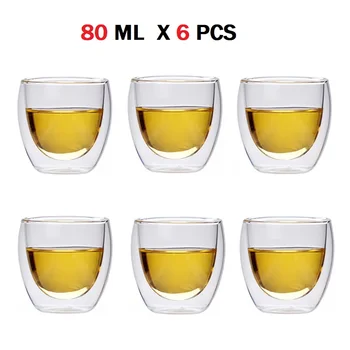 

6 PCS/set 80 ml Heat-resistant Tea Glasses Cup Double Bottom Glass Lead Free Wine Whisky Milk Coffee Glass Mug Drink Ware Set