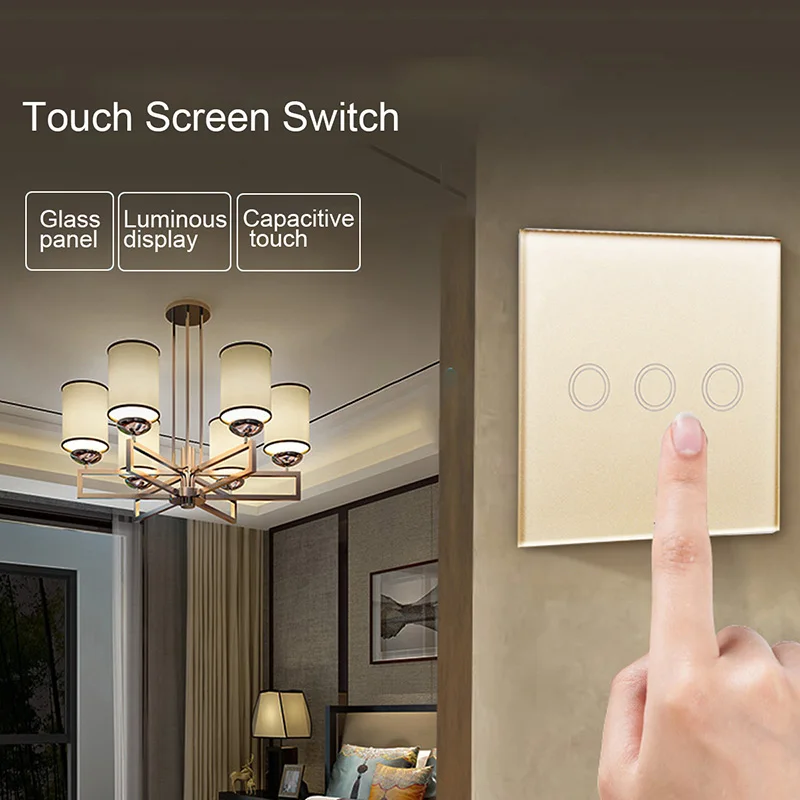 

EU/US Standard Touch Screen Switch 1/2/3 Gang 1 Way White /Black/Gold Wall Light Touch Switch Crystal Glass Switch Panel