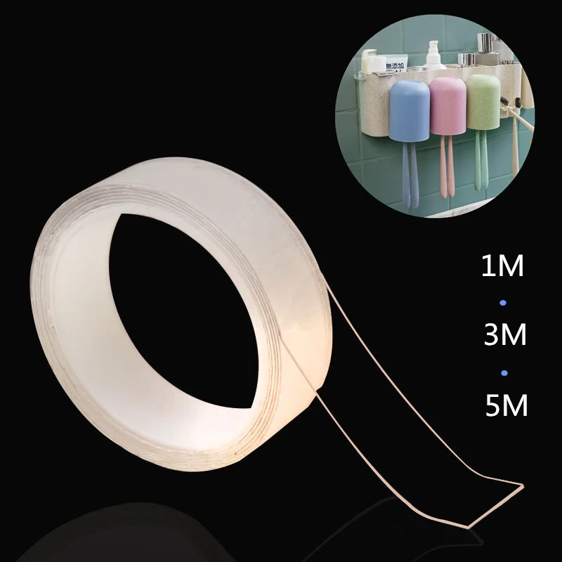 

1/2/3/5m Reusable Double-Sided Adhesive Nano Traceless Tape Removable Sticker Washable Adhesive Loop Disks Tie Glue Gadget
