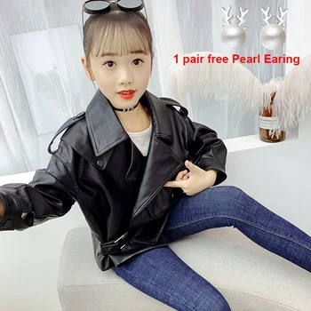 

2020 Children Autumn Bomber Jacket Toddler Kids PU Leather Coat Baby Teenage Girls Short Motercycle Jacket Zipper Coats Outwears