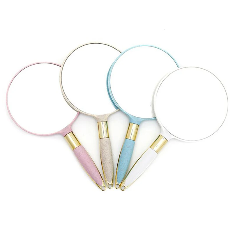 1pc Vintage Hand Round Makeup Mirror Cute Plastic Mirrors Hand Hold Cosmetic Mirror With Handle For Gifts 4 Colors