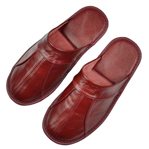 Cow Leather slippers couple indoor non-slip men women home fashion casual single shoes TPR soft soles spring summer