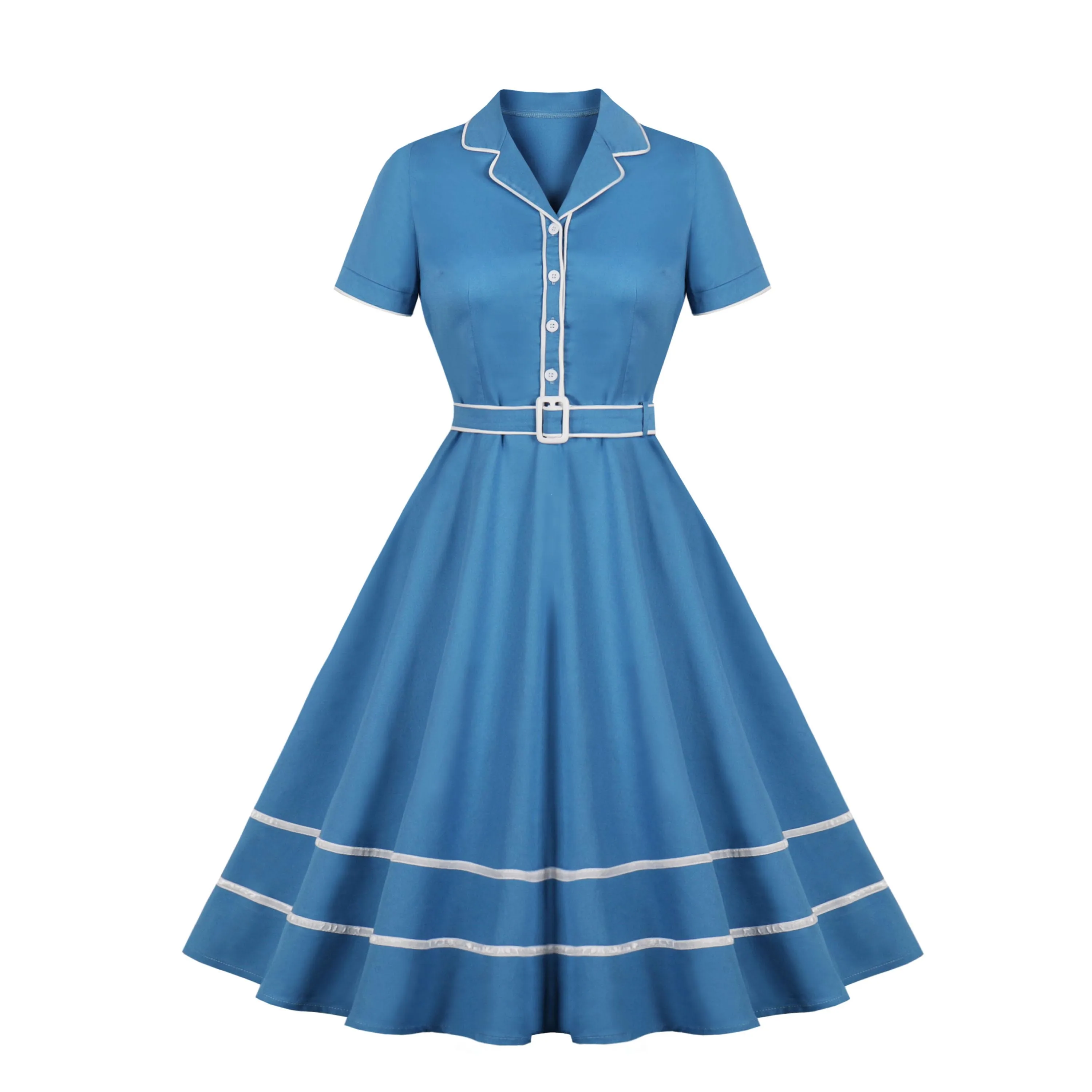 

Women's Blazer Collar Sailor Stripe Halloween Vintage Office Dress