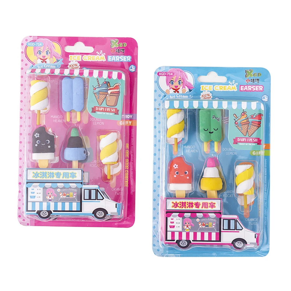

5 Pcs/set Creative Ice Cream Ice Cream Eraser Set Student Rubber Pencil Eraser Stationery School Supplies