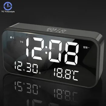 

Electronic Alarm Clock Led Mute Smart Music Alarms Temperature Calendar Snooze Watch Bedside Digital Desktop Living Room Student
