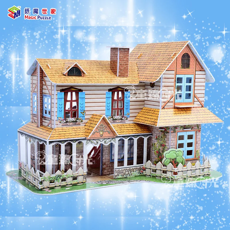  35*20.9*23.8cm Three-dimensional Puzzle LED Light Nordic Villa 3D Paper Model Creative Puzzle DIY P - 4000192742531