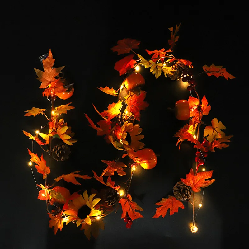 

Rattan Sunflower Pine Cone Red Fruit Rattan With Light For Christmas Thanksgiving Home Window Decoration Pendant
