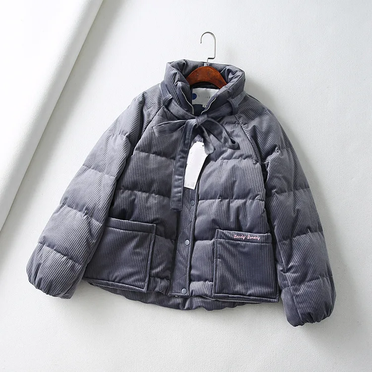 117fn New Style Stand Collar Long Sleeve Corduroy down Coat Thick Warm down Jacket Women's