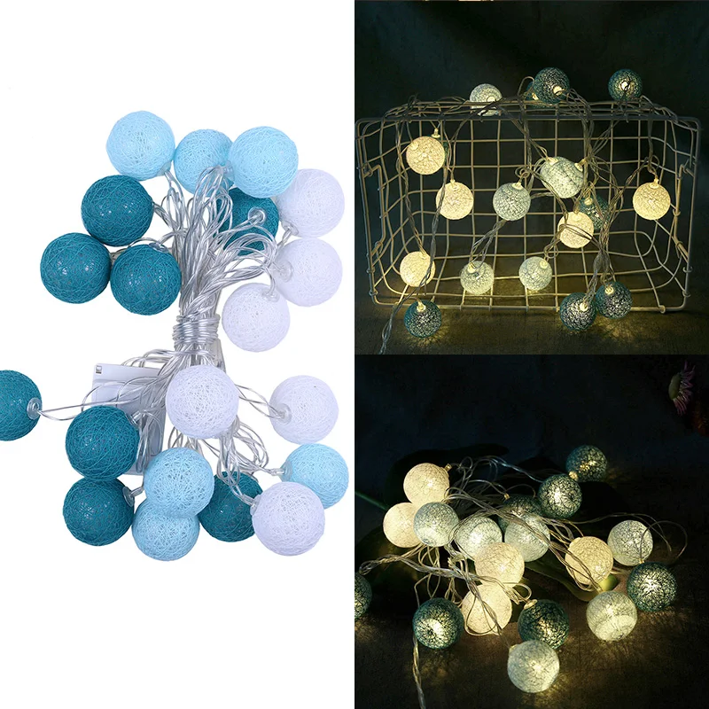 20 LEDs Cotton Ball String Lights Outdoor Decoration Fairy Lights Valentine Wedding Holiday Garland Christmas Globe Lighting - Испускаемый цвет: Cyan