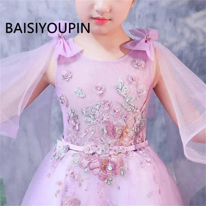 Новые Элегантные Платья с цветочным узором для девочек; Robe de Soiree; длина выше колена с цветком ручной работы
