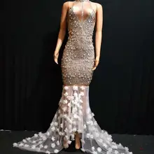 Длинное платье с блестками и кристаллами; Сетчатое длинное платье с лепестками; вечернее платье; платье для дня рождения; праздничное платье; DQS3249