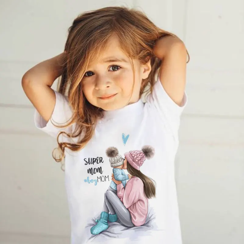 ZZSYKD/Летняя футболка для маленьких девочек с изображением супермамы модные футболки для мальчиков Милая Детская футболка с принтом «Love Life» для мамы и ребенка