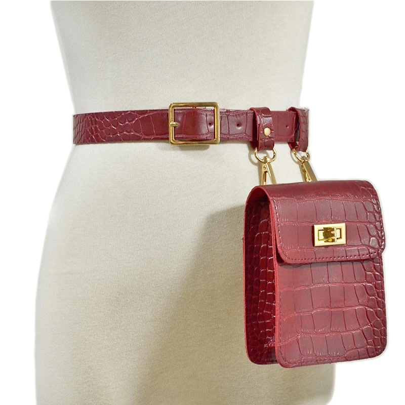 

High Quality Alligator Waist Packs For Women Multipurpose Metal Lock Bags Ladies Fashion Pu Leather Phone Bag Simple Design