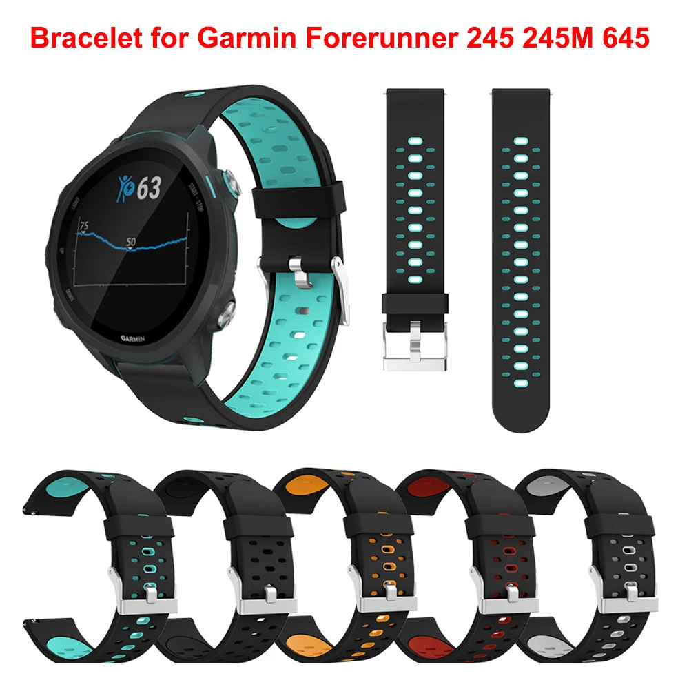 20 мм двухцветные силиконовые часы ремешок браслет для Garmin Forerunner 245 245 м 645 умный ремешок для часов спортивный сменный Браслет