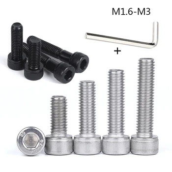 

50pc M1.4 M1.6 M2 M2.5 M3 304 A2 Stainless Steel Black grade 12.9 DIN912 Hexagon Hex Socket Head Cap Allen Bolt Screw L=2-30mm