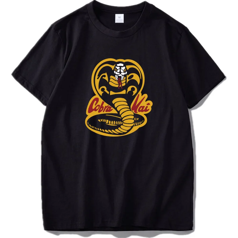 Cobra Kai, футболка, змеиная каратэ, Dojo, аниме, черные футболки, повседневные, дышащие, для фитнеса, с круглым вырезом, Homme, европейский размер, хлопок, топы, футболка