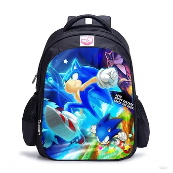 

New 16 Inch Fashion Backpack Sonic The Hedgehog Pattern Kids School Bags Cartoon Animal Designer Teenagers Book-Bags Set