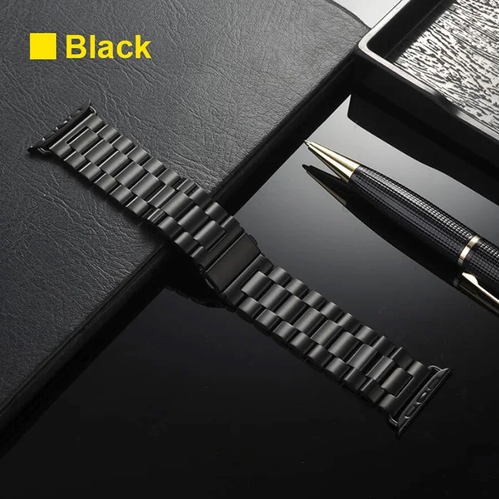 Black UEBN классический металлический браслет из нержавеющей стали для Apple watch серии 4 3 2 1 ремешок для часов Ремешок для iWatch 40 мм 44 мм 42 мм 38 мм ремешок - Цвет ремешка: Black