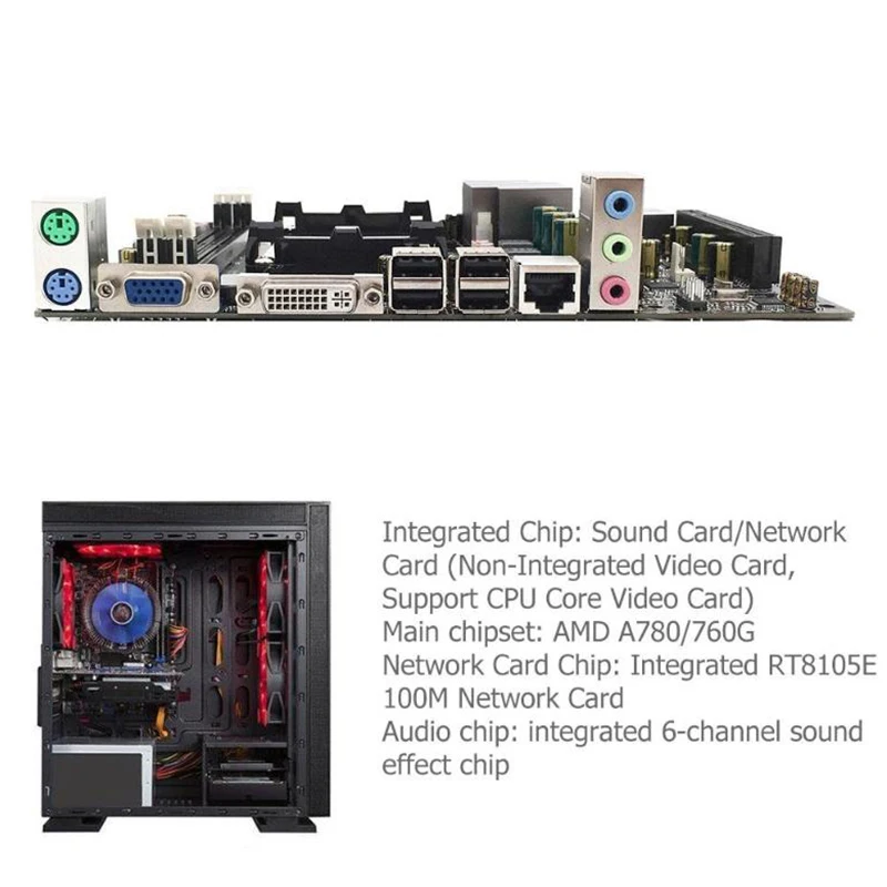 A780 Pc Desktop-Computer Motherboard 780G Ddr3 Dual Kanal Am3 Rt8105E Pci-E X16 100M-Ethernet Netzw