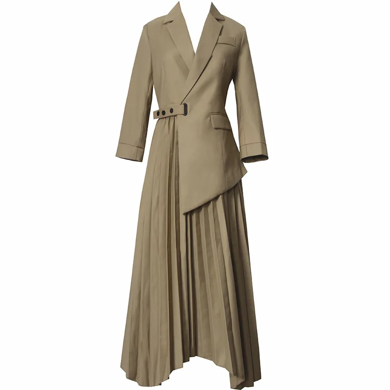 

TVVOVVIN 2019 Autumn Basis False Two Suit Winter Maxi Dress Long Temperament Lady Quality Ankle-Length Loose Vintage L033