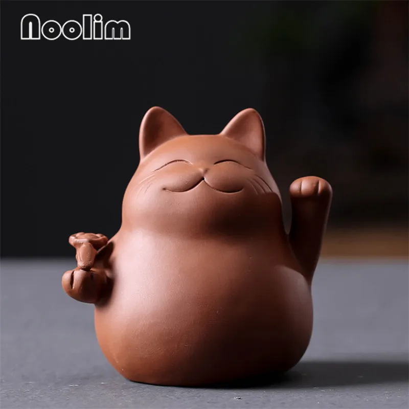 Фиолетовая глина Lucky Cat чай домашнее животное ручной работы милая фигурка животного чайная церемония аксессуары креативный чайный стол украшение орнамент - Цвет: B