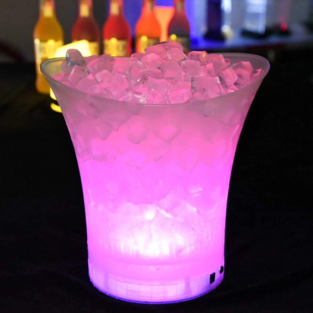 

New LED 5L Waterproof Plastic Ice Bucket 6 Color Bars Nightclubs LED Light Up Champagne Beer Bucket Bars Night Party Ice Bucket