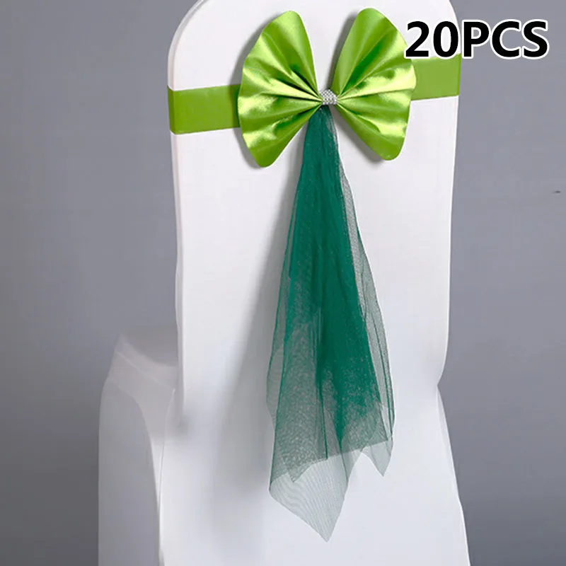 

20PC Stretch Wedding Party Hotel Chair Cover Band Slider Sashes Bow Ribbon Decor