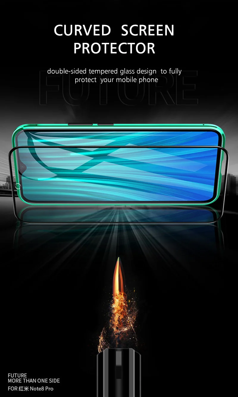 Для Redmi Note 8 Pro чехол с магнитной застежкой, двустороннее стекло, роскошная Защитная крышка для Redmi Note 7 Pro, Магнитный чехол, корпус