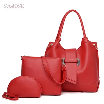 

Women's Vintage Handbags High Quality Simple 3 Pcs Set Fashion Women Tote Bag Designer Lady Big Shoulder Bags