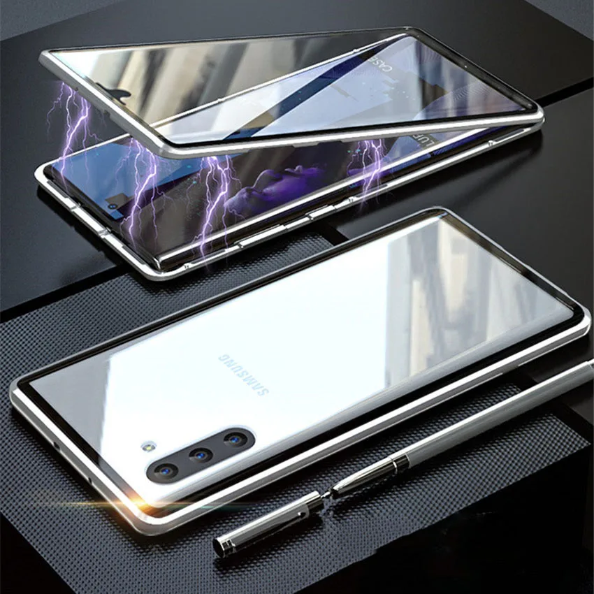 R-just Magnetic Metal Bumper Case for Samsung note 10 plus Tempered Glass Front Back Cover for Samsung note 10note 10 plus case (18)