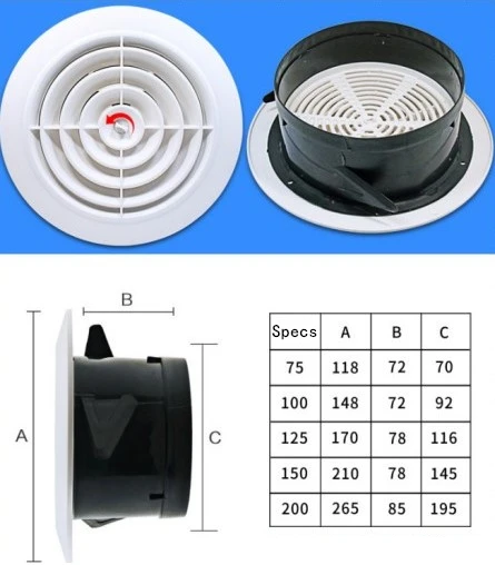 Round Air Vent Louver Grille Cover Outlet Adjustable Exhaust Vent Ducting Ventilation Grilles 75/100/125/150mm Air Cover